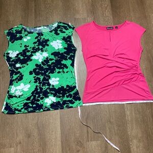 BUNDLE OF 2 New York & Company Cap Sleeve Floral Blouses Pink Green Blue White
